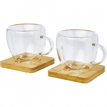 Logotrade werbemittel das Foto: Manti 2-teiliger 100 ml doppelwandiger Glasbecher mit Bambusuntersetzer 
