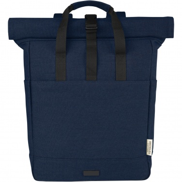 Logotrade Werbeartikel das Foto: Joey 15" GRS Rolltop Laptoprucksack aus recyceltem Canvas 15 L