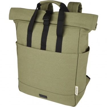 Logotrade Werbeartikel das Foto: Joey 15" GRS Rolltop Laptoprucksack aus recyceltem Canvas 15 L