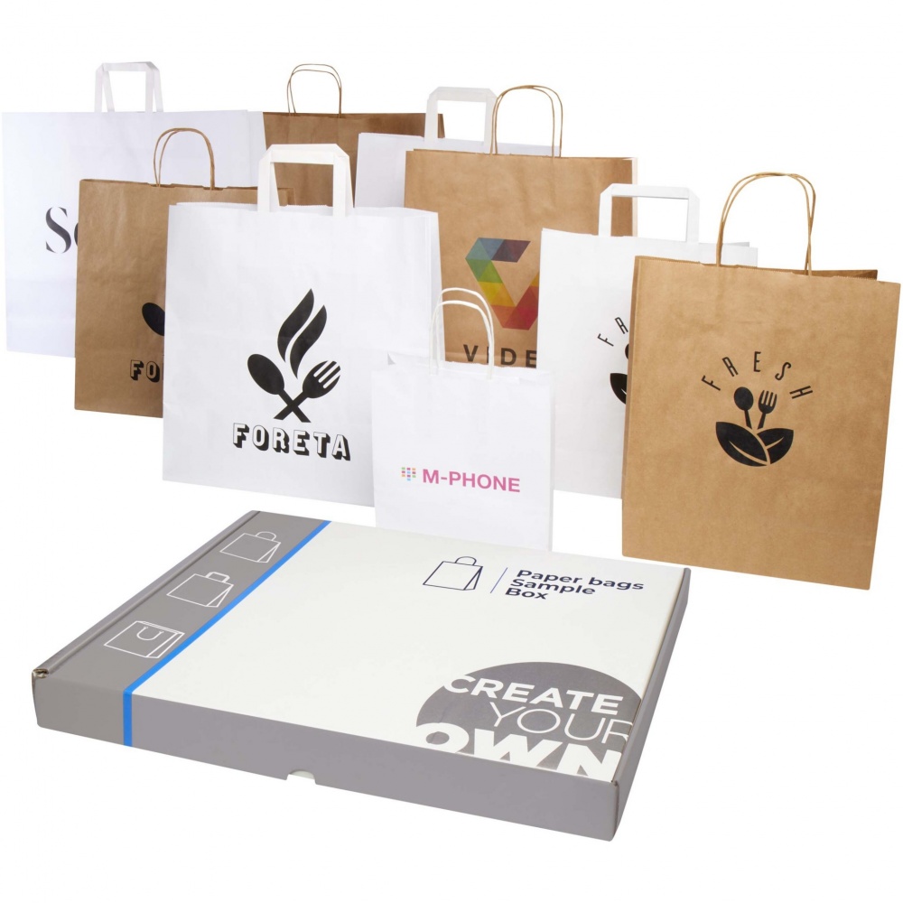 Logotrade Werbegeschenke das Foto: Musterbox mit Tüten aus Kraftpapier