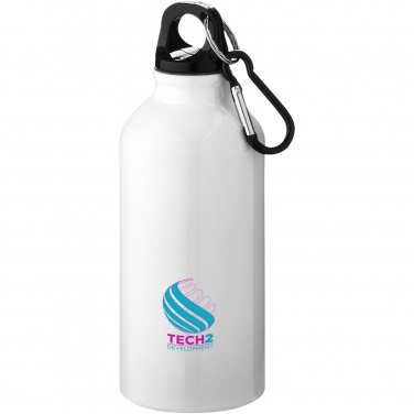 Logotrade Geschäftsgeschenke das Foto: Oregon 400 ml RCS-zertifizierte Trinkflasche aus recyceltem Aluminium mit Karabinerhaken