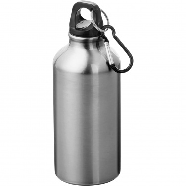 Logotrade Geschäftsgeschenke das Foto: Oregon 400 ml RCS-zertifizierte Trinkflasche aus recyceltem Aluminium mit Karabinerhaken