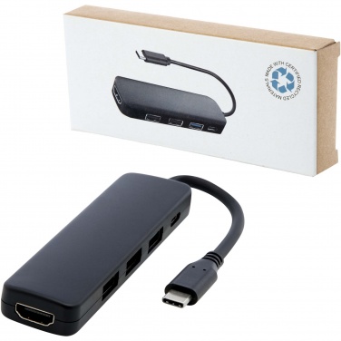 Logotrade Werbeartikel das Foto: Loop Multimedia-Adapter aus recyceltem RCS Kunststoff USB 2.0-3.0 mit HDMI-Anschluss