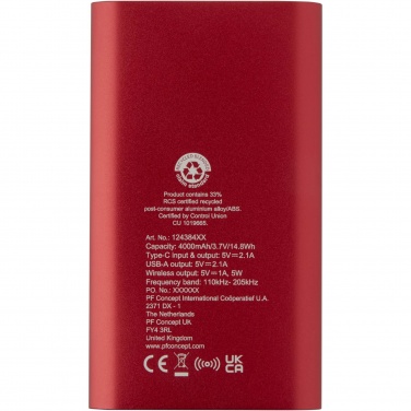 Logotrade Logogeschenke das Foto: Juice 4000 mAh Typ-C kabellose Powerbank aus recyceltem Aluminium 