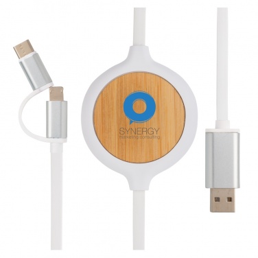 Logotrade Werbegeschenke das Foto: 3-in-1 Kabel mit 5W Bambus Wireless Charger