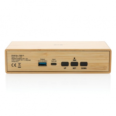 Logotrade Werbeartikel das Foto: Wecker mit 5W Wireless Charger aus Bambus