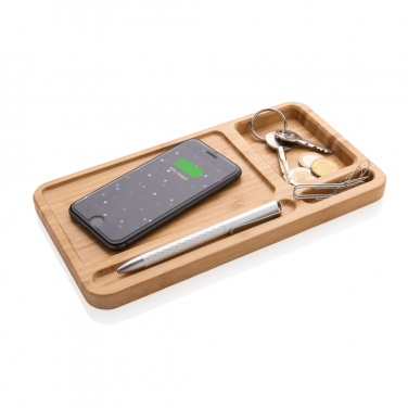 Logotrade Firmengeschenke das Foto: Bambus Schreibtisch-Organizer mit 5W Wireless Charger