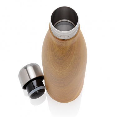 Logotrade Logogeschenke das Foto: Vakuumisolierte Stainless Steel Flasche mit Holzoptik