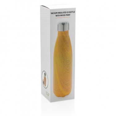 Logotrade Werbegeschenke das Foto: Vakuumisolierte Stainless Steel Flasche mit Holzoptik