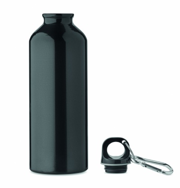 Logotrade Geschäftsgeschenke das Foto: Einwandige 500-ml-Wasserflasche aus recyceltem Aluminium mit Karabiner