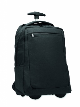 Logotrade Werbegeschenke das Foto: Ein tragbarer Rucksack-Trolley mit Rädern, hergestellt aus 600D RPET-Polyester.