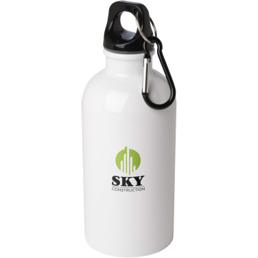 Logotrade Firmengeschenke das Foto: Oregon 400 ml RCS-zertifizierte, einwandige Trinkflasche aus Edelstahl mit Karabinerhaken