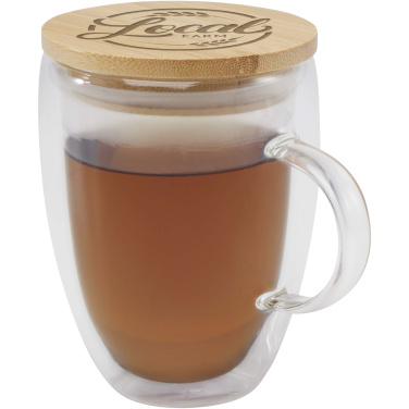 Logotrade werbemittel das Foto: Leona 350 ml Glasbecher mit Bambusdeckel