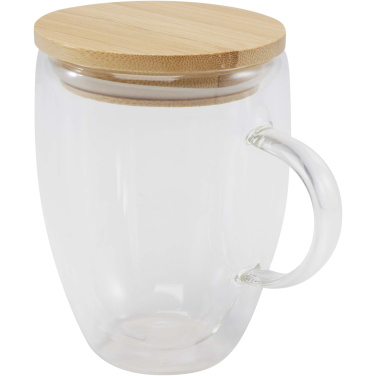 Logotrade Geschäftsgeschenke das Foto: Leona 350 ml Glasbecher mit Bambusdeckel