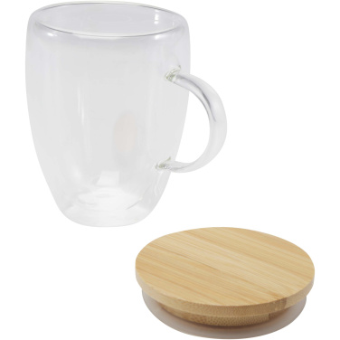Logotrade werbemittel das Foto: Leona 350 ml Glasbecher mit Bambusdeckel