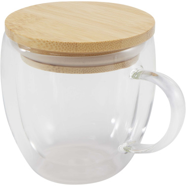 Logotrade werbemittel das Foto: Lenora 250 ml Glasbecher mit Bambusdeckel