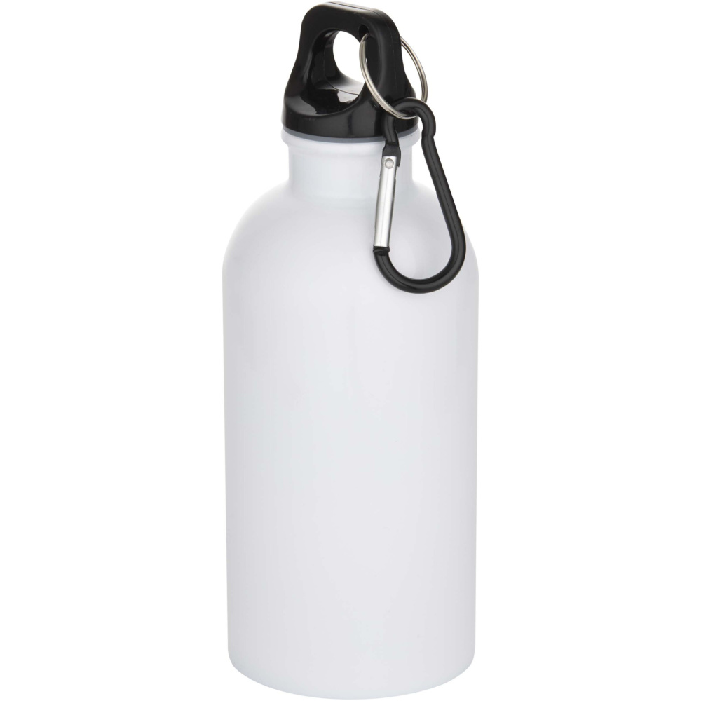Logotrade Logogeschenke das Foto: Oregon 400 ml RSC-zertifizierte einwandige Sublimation Trinkflasche aus recyceltem Edelstahl mit Karabinerhaken