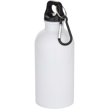 Logotrade Firmengeschenke das Foto: Oregon 400 ml RSC-zertifizierte einwandige Sublimation Trinkflasche aus recyceltem Edelstahl mit Karabinerhaken