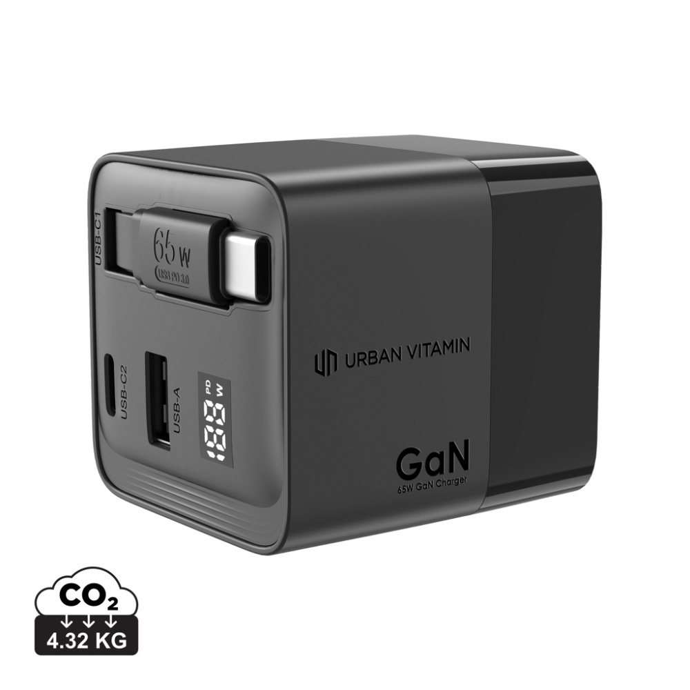 Logotrade Geschäftsgeschenke das Foto: Urban Vitamin Mendocino 65W GaN-Charger mit einziehb. Kabel