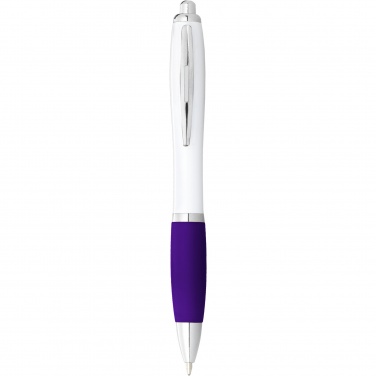 Logo trade promotional item photo of: Nash ballpoint pen with white barrel and coloured grip
