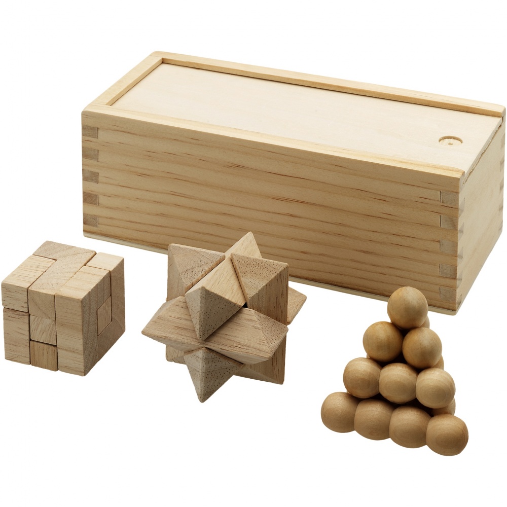 Logo trade promotional gifts picture of: Brainiac 3-piece wooden brain teaser set