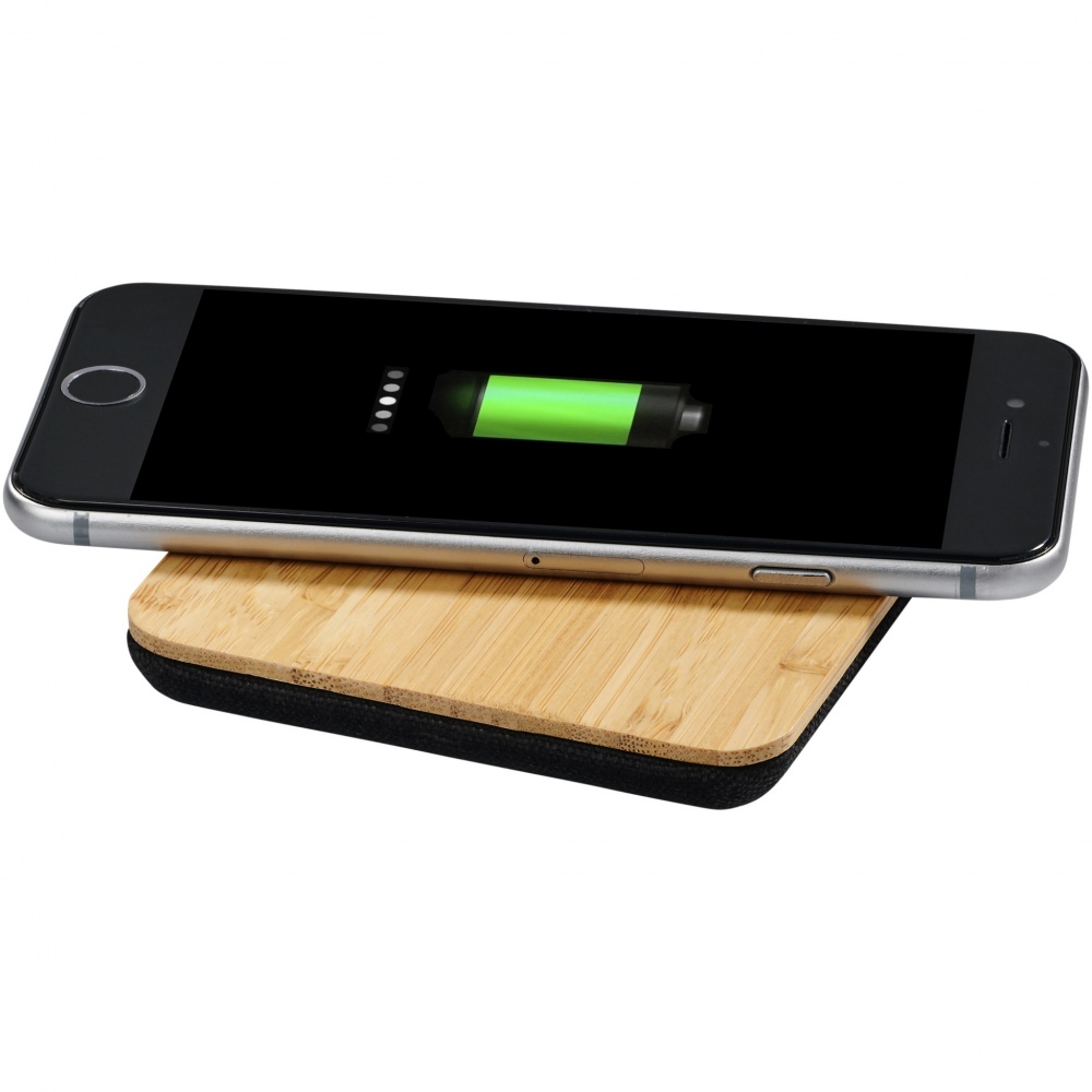 Logo trade promotional products image of: Leaf 5W bamboo and fabric wireless charging pad