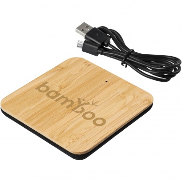 Logo trade advertising products image of: Leaf 5W bamboo and fabric wireless charging pad