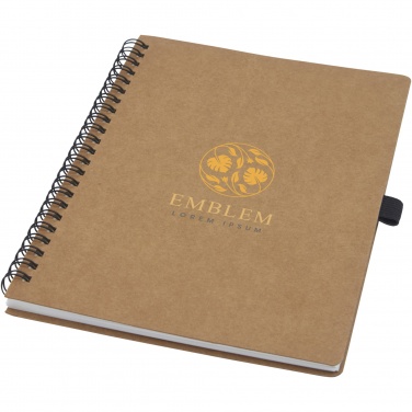 Logo trade advertising product photo of: Cobble A5 wire-o recycled cardboard notebook with stone paper