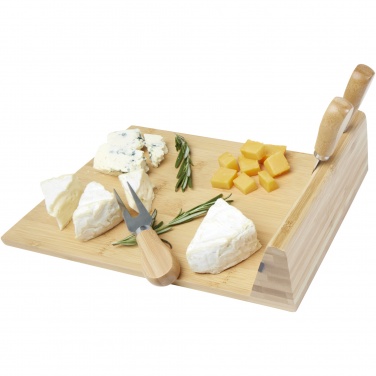 Logo trade business gifts image of: Mancheg bamboo magnetic cheese board and tools