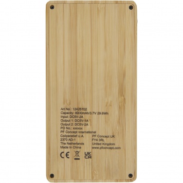 Logo trade promotional items image of: Alata 8000 mAh bamboo solar power bank