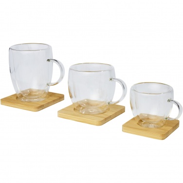 Logo trade corporate gifts picture of: Manti 2-piece 350 ml double-wall glass cup with bamboo coaster 