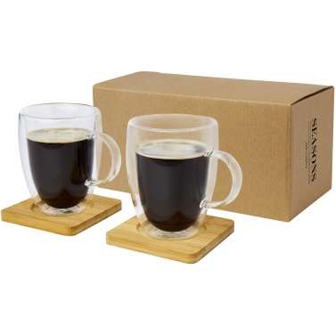 Logotrade promotional merchandise picture of: Manti 2-piece 350 ml double-wall glass cup with bamboo coaster 