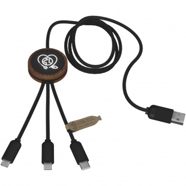 Logotrade business gift image of: SCX.design C36 3-in-1 rPET light-up logo extended charging cable with round bamboo casing