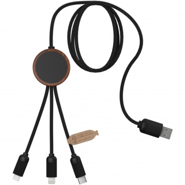 Logotrade promotional gift image of: SCX.design C36 3-in-1 rPET light-up logo extended charging cable with round bamboo casing