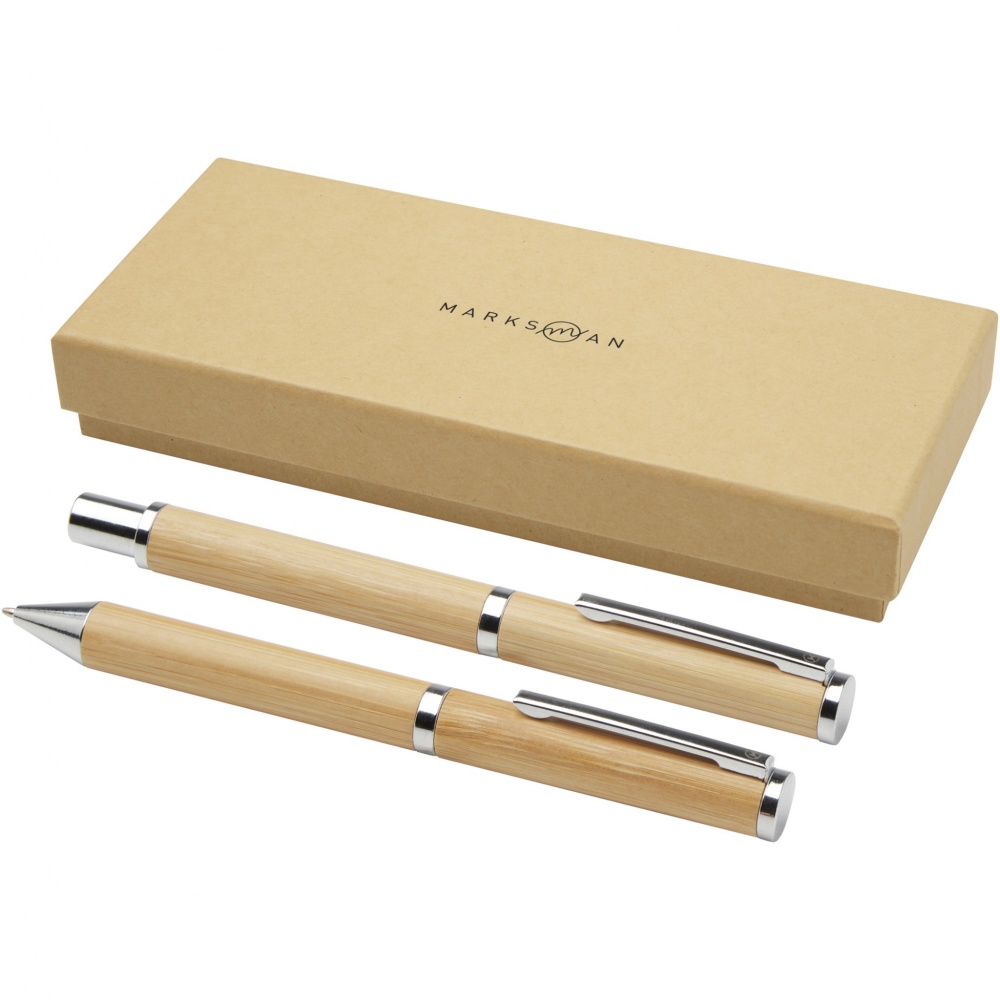 Logo trade advertising products picture of: Apolys bamboo ballpoint and rollerball pen gift set 