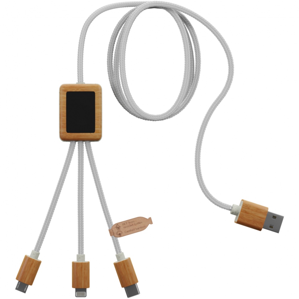 Logotrade corporate gift picture of: SCX.design C39 3-in-1 rPET light-up logo charging cable with squared bamboo casing
