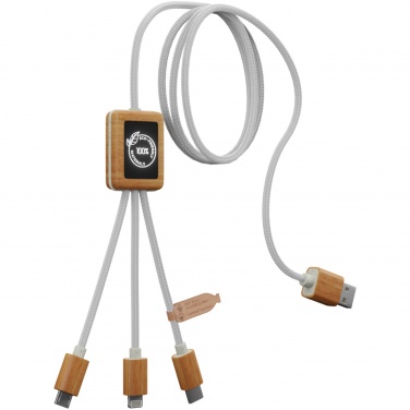 Logo trade promotional gift photo of: SCX.design C39 3-in-1 rPET light-up logo charging cable with squared bamboo casing
