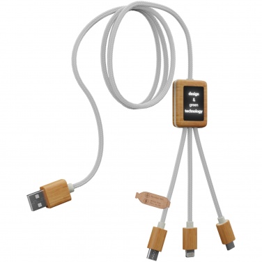 Logotrade corporate gift image of: SCX.design C39 3-in-1 rPET light-up logo charging cable with squared bamboo casing