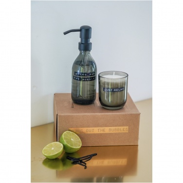 Logo trade business gifts image of: Wellmark Discovery 200 ml hand soap dispenser and 150 g scented candle set - dark amber fragrance