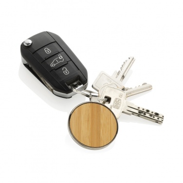 Logotrade corporate gifts photo of: RCS recycled zinc alloy round keychain with bamboo