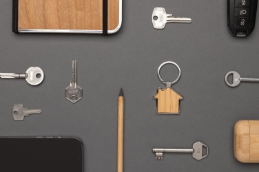 Logotrade corporate gift picture of: RCS recycled zinc alloy house keychain with bamboo