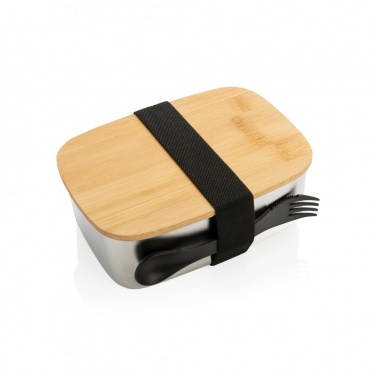 Logotrade promotional giveaways photo of: Stainless steel lunchbox with bamboo lid and spork