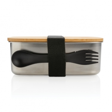 Logotrade promotional giveaway picture of: Stainless steel lunchbox with bamboo lid and spork