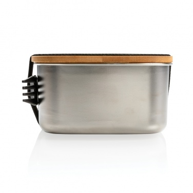 Logo trade advertising products image of: Stainless steel lunchbox with bamboo lid and spork