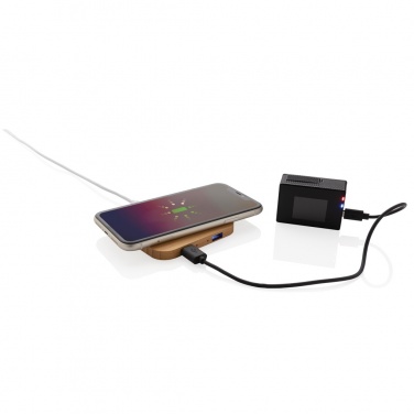 Logo trade corporate gift photo of: Bamboo 5W wireless charger with USB