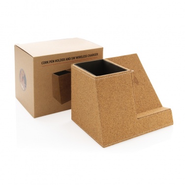 Logo trade business gifts image of: Cork pen holder and 5W wireless charger
