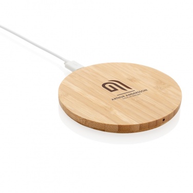 Logo trade promotional item photo of: Bamboo 5W round wireless charger