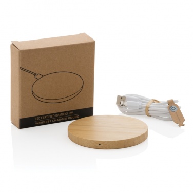 Logo trade promotional gifts image of: Bamboo 5W round wireless charger
