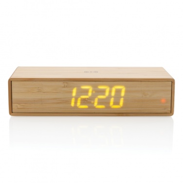 Logotrade promotional giveaway image of: Bamboo alarm clock with 5W wireless charger