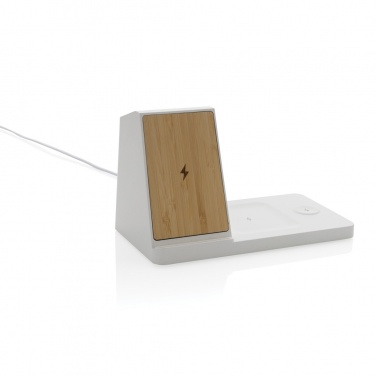 Logo trade promotional gifts picture of: Ontario recycled plastic & bamboo 3-in-1 wireless charger